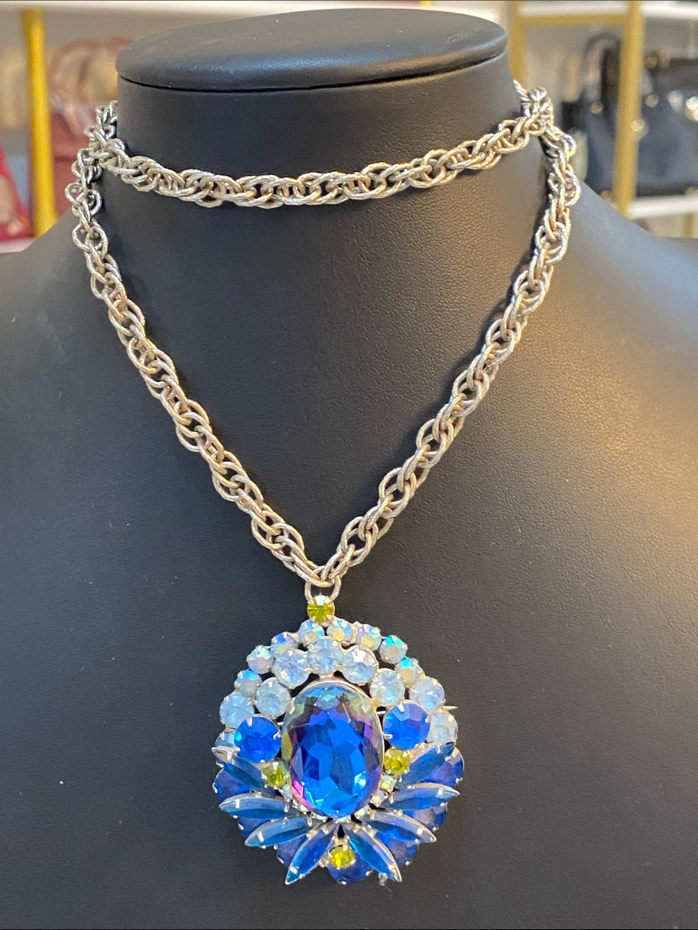 Large Vintage Juliana D&E Blue Watermelon Statement Brooch Pendant Brooch